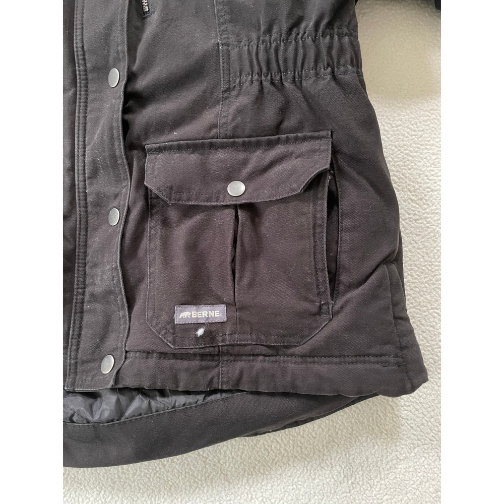 Berne Womens Large Hooded Work Jacket Black Quilted Lined Canvas Utility WCH63BK - Picture 8 of 16